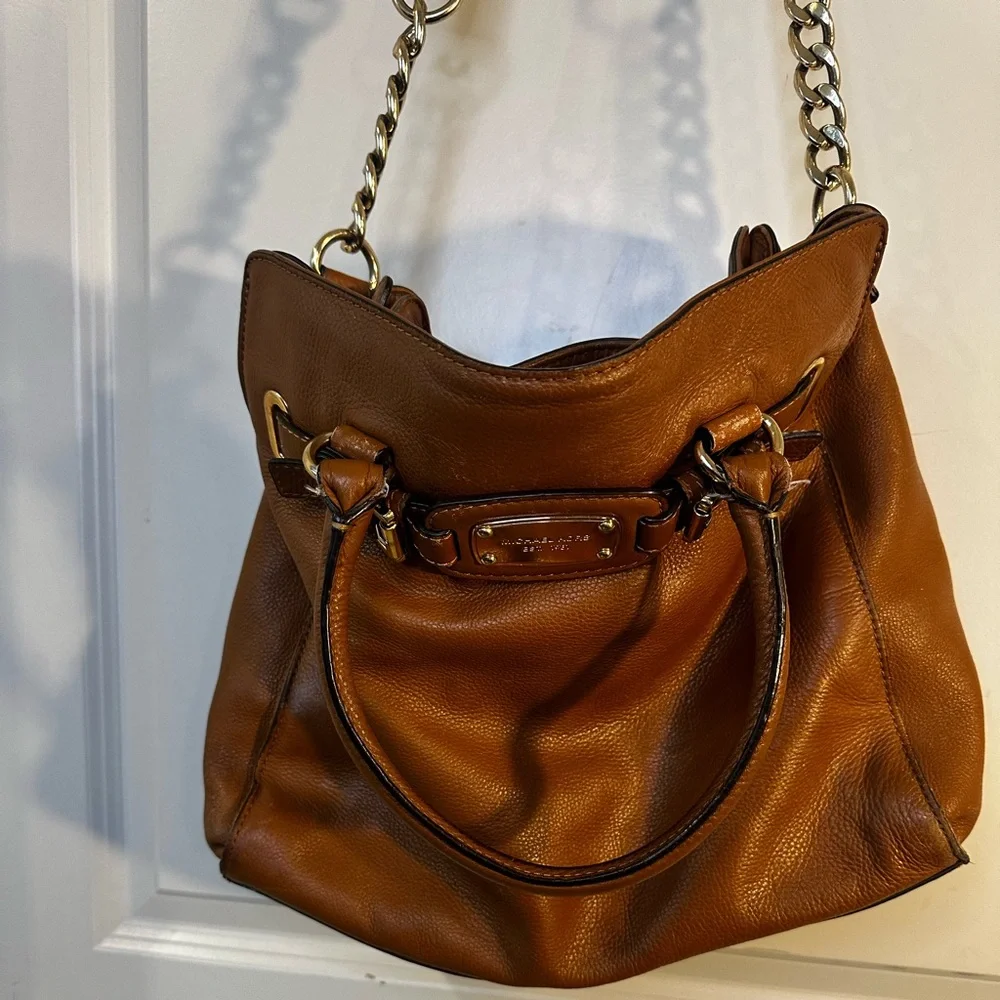 Michael Kors Hamilton Vintage Y2K Brown Leather large Satchel Bag